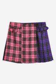 Mixed Check Buckle Kilt Skirt by Topshop at Topshop